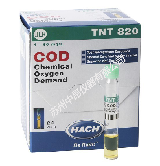 美国HACH哈希COD条形码预装试剂瓶超低量程1-60mg/Lppm24支TNT820