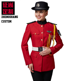 红色长袖女保安服秋装全套
