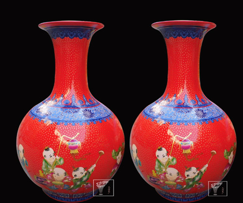 景德镇火炬陶瓷厂直销红瓷花瓶