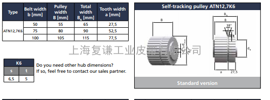   BRECO ATN12.7K6系列同步带和同步带轮的选择尺寸