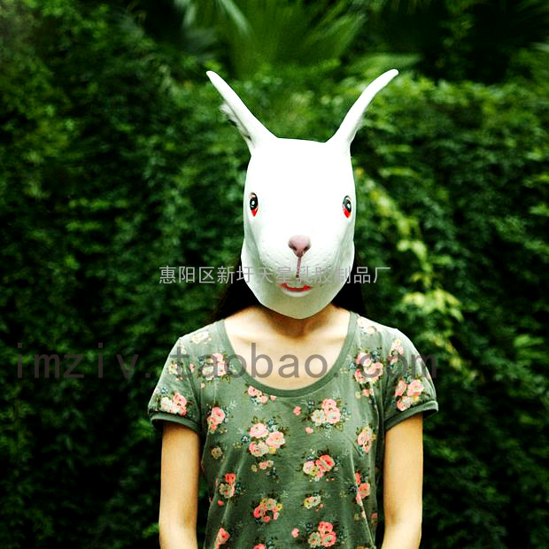 出口日本兔头面具 万圣节cosplay长耳朵兔子帽子 兔头人头套