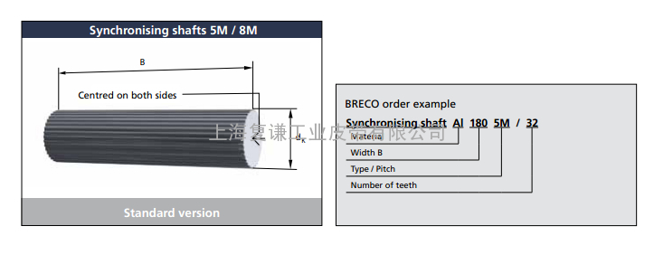 BRECO BRECOFLEX 5M和8M同步带轮齿棒的主要数据