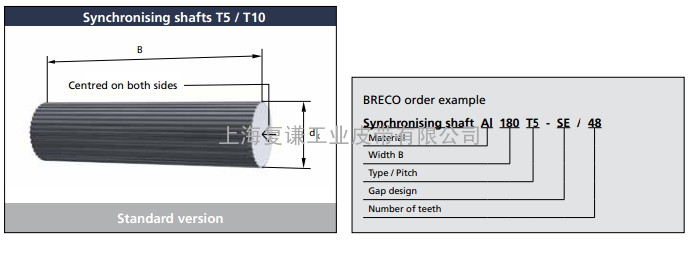 BRECOFLEX BRECO T5和T10同步带轮齿棒的主要尺寸数据