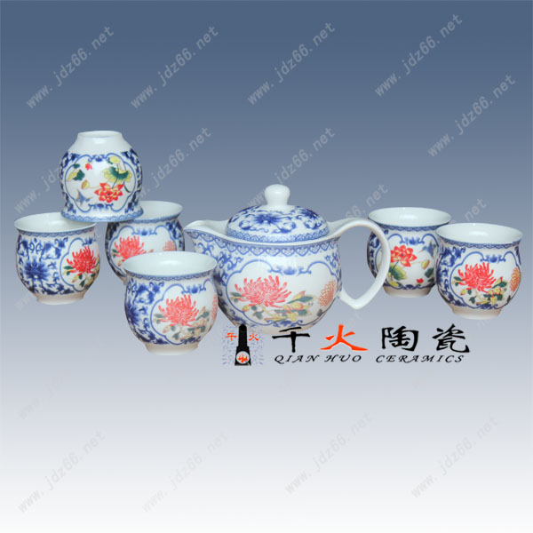 高档手绘青花茶具套装批发 景德镇陶瓷茶具生产厂家