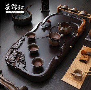 天然雕刻茶盘 