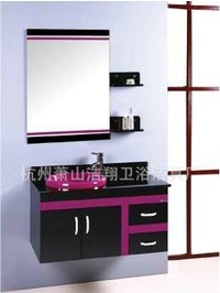 杭州新款半框黑色带红钢化玻璃浴室柜