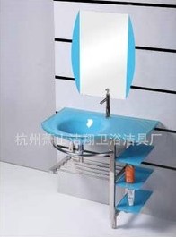 淡蓝色抗污垢钢化玻璃浴室台盆