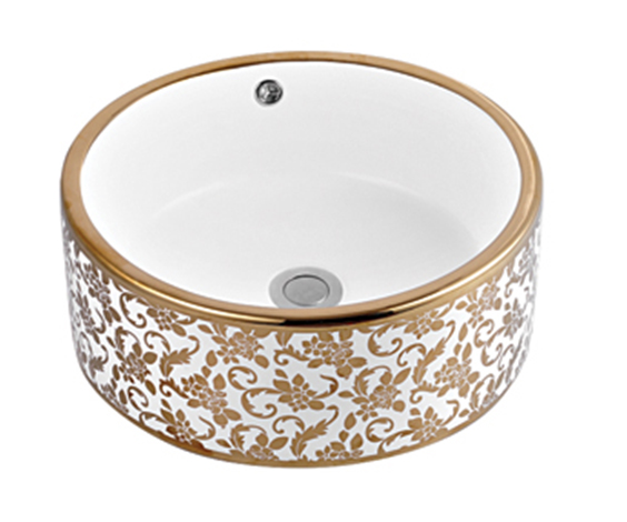 高端品牌 黄金色方形盆 陶瓷台上盆 面盆 洗手盆