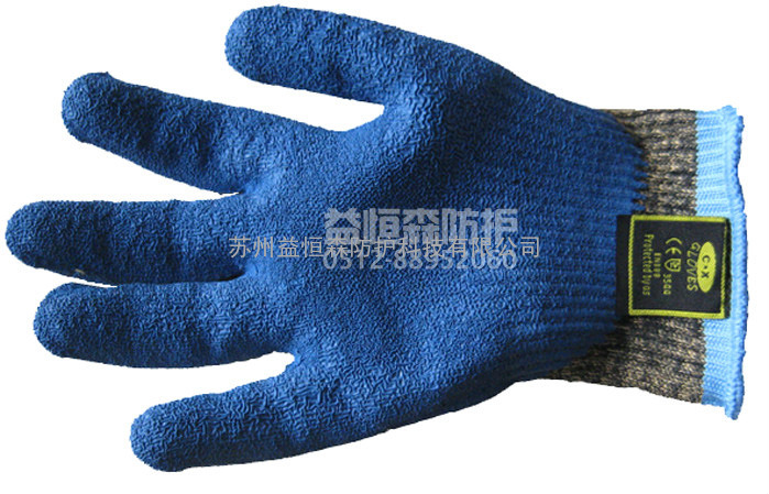 苏州劳保用品 E-CX4 进口钢丝 手掌天然乳胶 起皱防滑处 迷彩乳胶防割手套