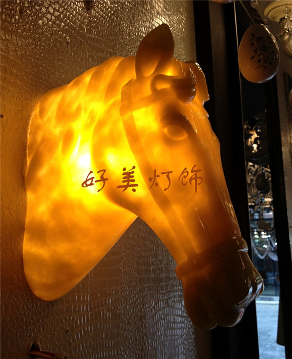 仿云石发光马头灯会所过道酒吧大厅酒店壁灯高档创意个性马头壁灯