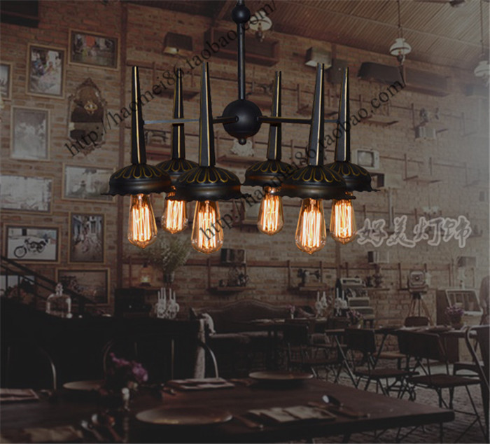 爱迪生灯泡吊灯美式乡村咖啡厅6头吊灯餐厅复古北欧宜家铁艺灯具