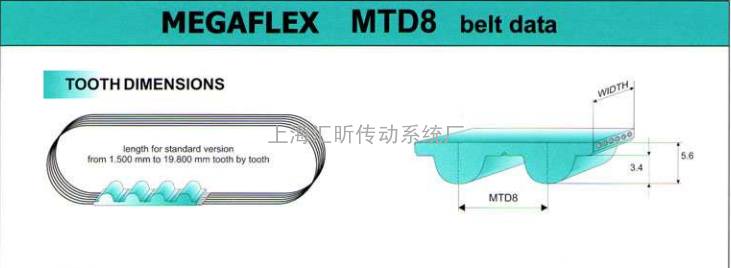 VOLTA MTD8M无缝同步带主要尺寸表