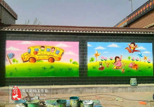 菏泽幼儿园墙绘 喷画 手绘墙 彩绘