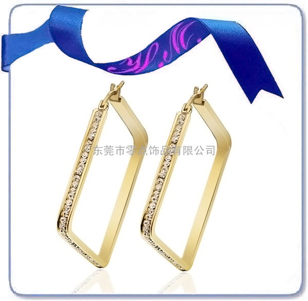 cheap crystal 18k gold big square hoop earrings