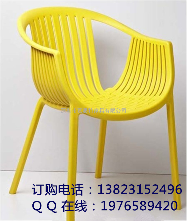 深圳厂家批发一体成型塑胶椅 带扶手休闲餐椅 仿藤塑胶椅