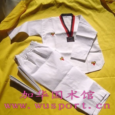 条纹道服/跆拳道道服/训练道服/红黑领儿童道服 实体跆拳道用品