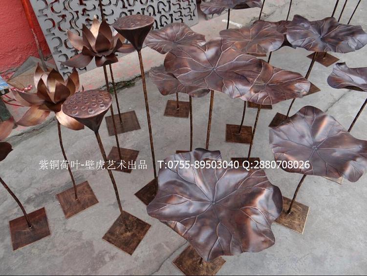 深圳锻铜雕塑厂供应紫铜荷花荷叶莲蓬雕塑 样板房摆件
