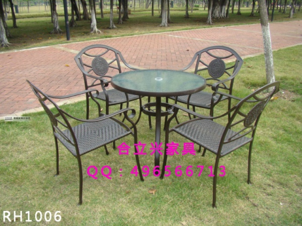 花园阳台庭院扶手桌椅圆桌仿藤编铸铝休闲椅RH1006