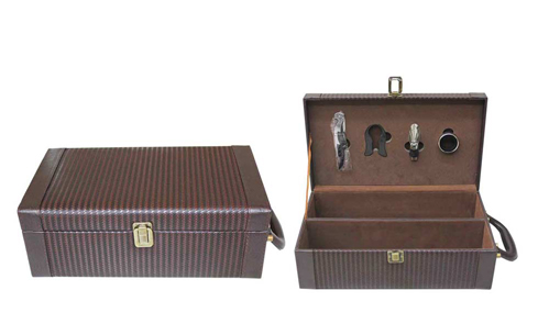 编织纹双支皮酒盒.北京酒盒，红酒包装，酒具酒架，酒袋
