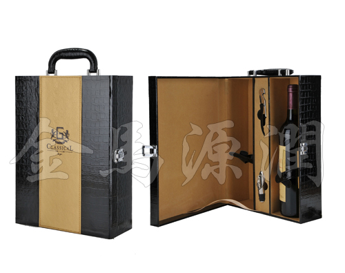 黑亮金双支皮盒，红酒包装，酒盒现货，北京酒盒