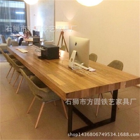 方圆铁艺美式乡村餐桌全实木设计书桌多功能办公桌写字台可定做