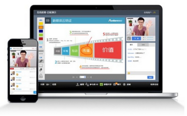 奥点云远程教学直播解决方案，支持白板课件、ppt、电子书写笔、桌面捕捉工具等/