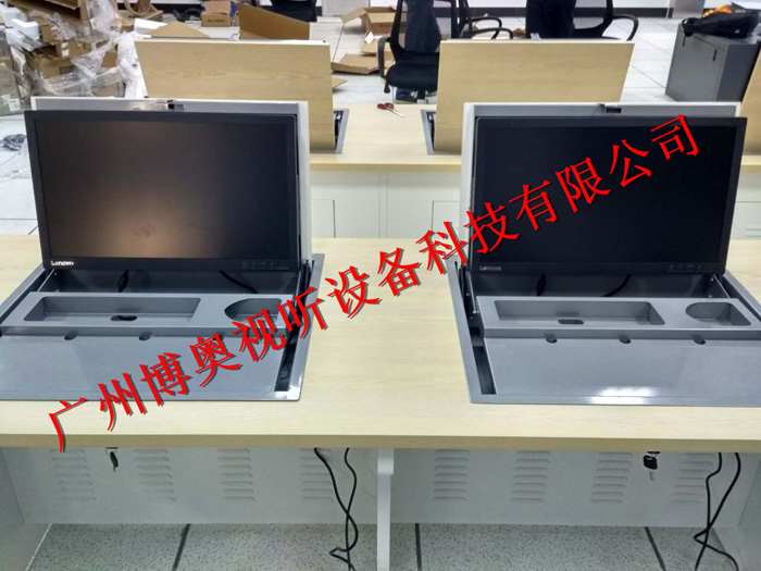 2017厂家直销钢制电教室专用多媒体智能翻转电脑桌报价