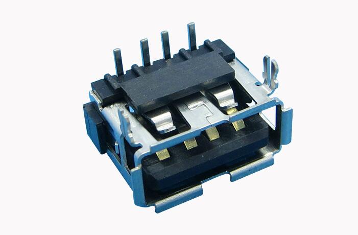 USB母座/90°插脚（前两脚）卷边USB母座电脑连接器H=6.8