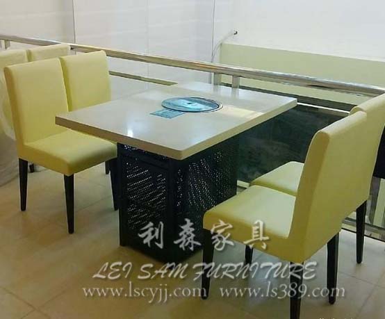 六约厂家直销大理石电磁炉火锅桌 自助火锅桌可定制