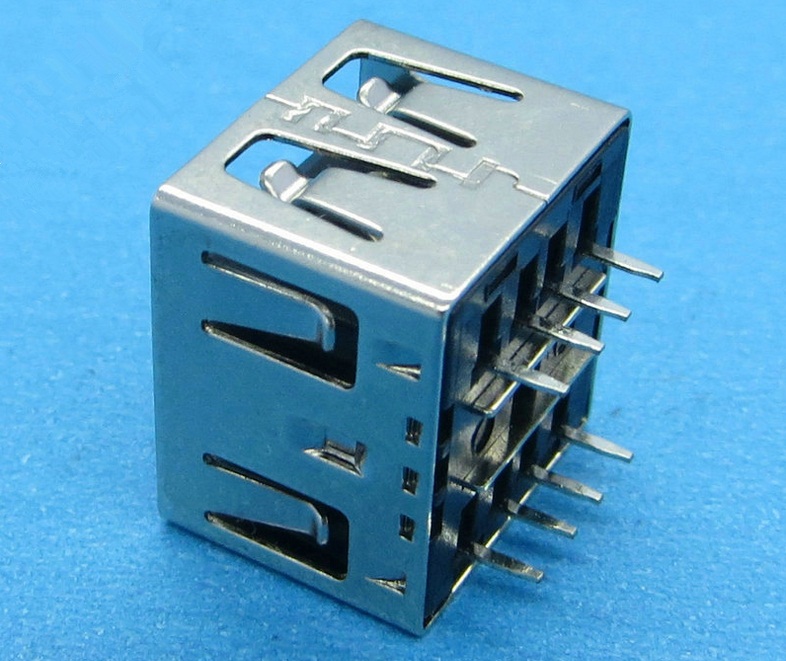 双层USB母座/10.5mm直插无卷边USB连接器