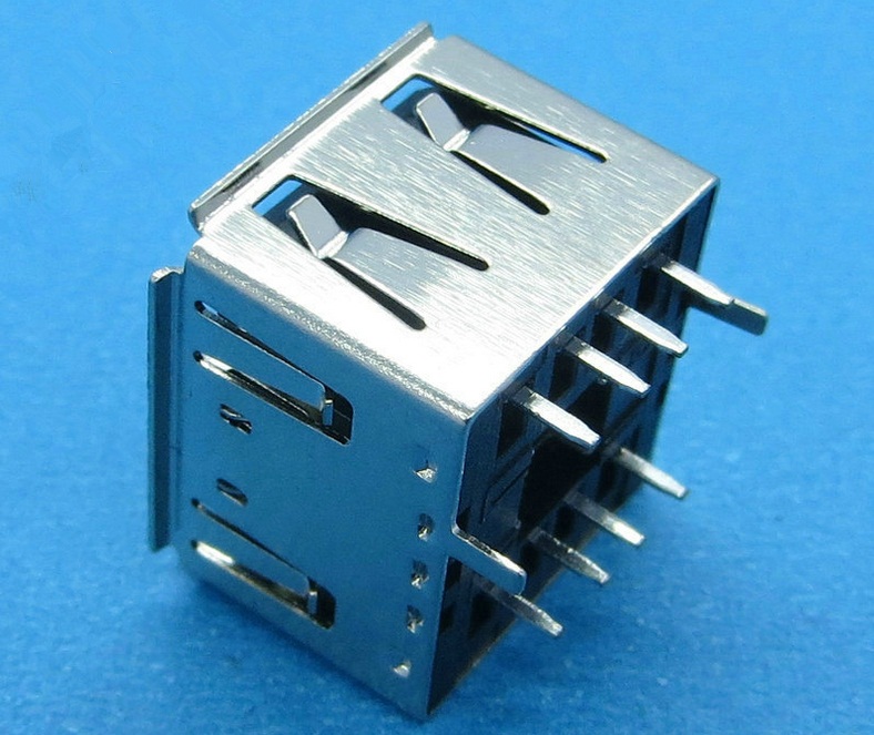 USB双层母座/卷边180°直插双层USB连接器