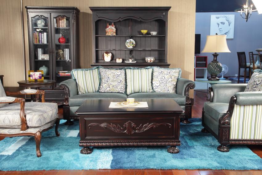 美式外贸家具|实木家具|南昌名居库|客厅沙发书架组合