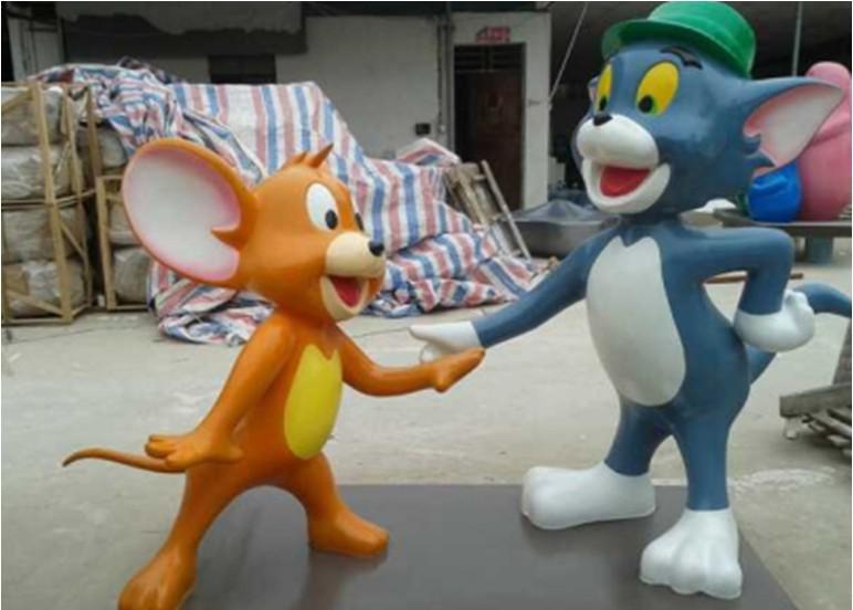 厂家直销玻璃钢动画形象雕塑 东莞动漫乐园公仔猫和老鼠雕塑价格 卡通园林景观装饰品摆件