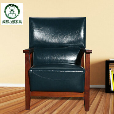供应中式实木皮革单人位沙发椅