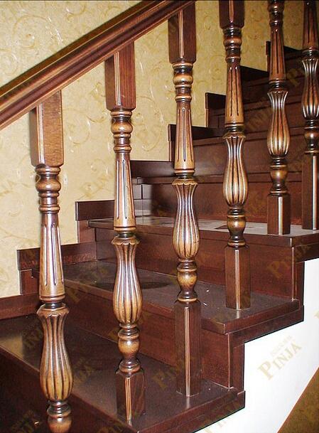 品家 上海楼梯实木深色室内楼梯 美式常规九号整木雕花立柱 工厂设计完美整套楼梯