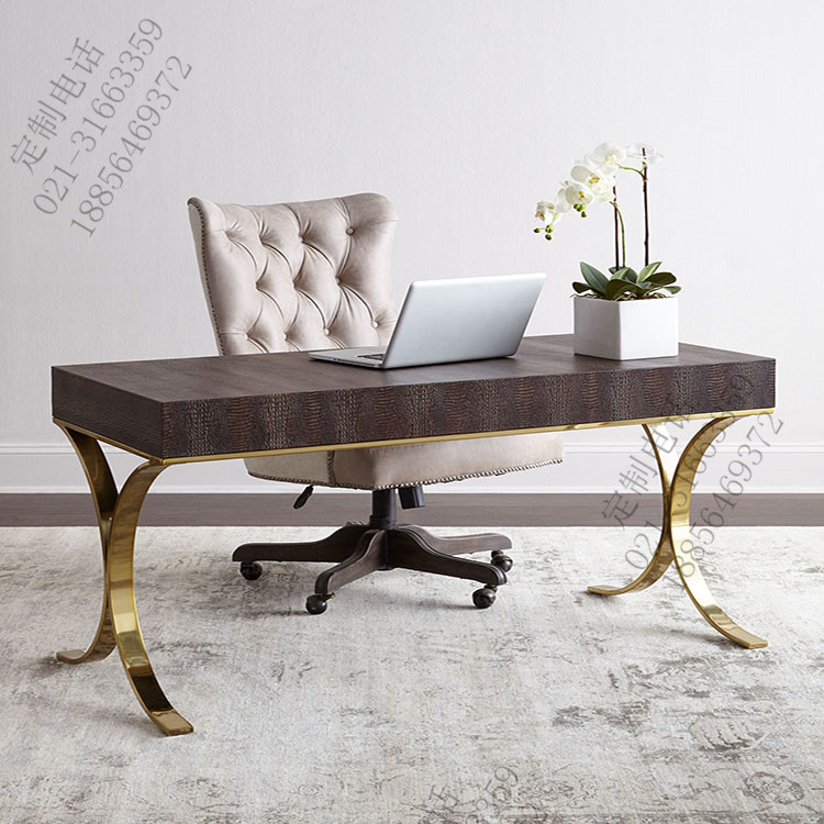美式简约艺术新款金属实木混搭书桌家用小户型