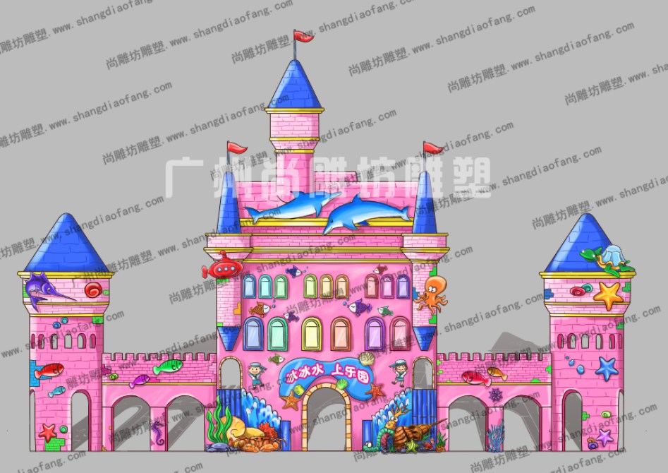 广州尚雕坊环艺 水泥直塑城堡门头雕塑 游乐园装修