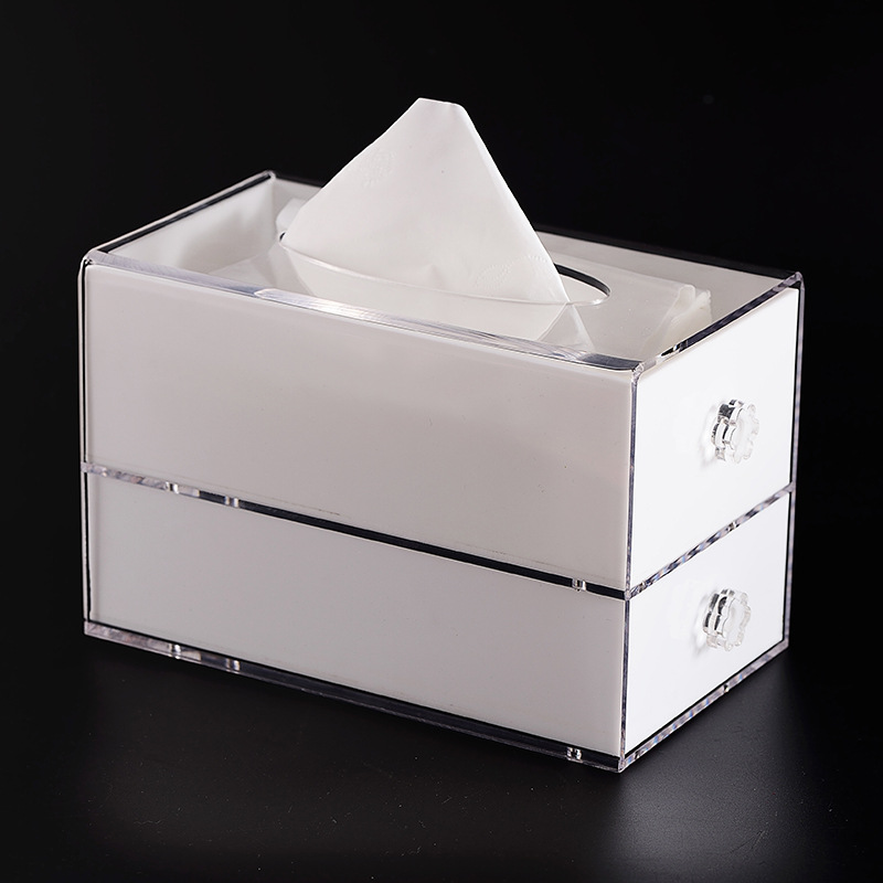 有机玻璃亚克力纸巾盒客厅家用手抽餐纸盒手纸盒双层抽拉餐巾盒