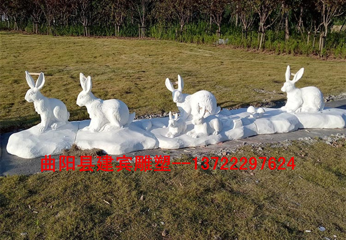 石雕兔子工艺品_兔子雕塑_石材兔子