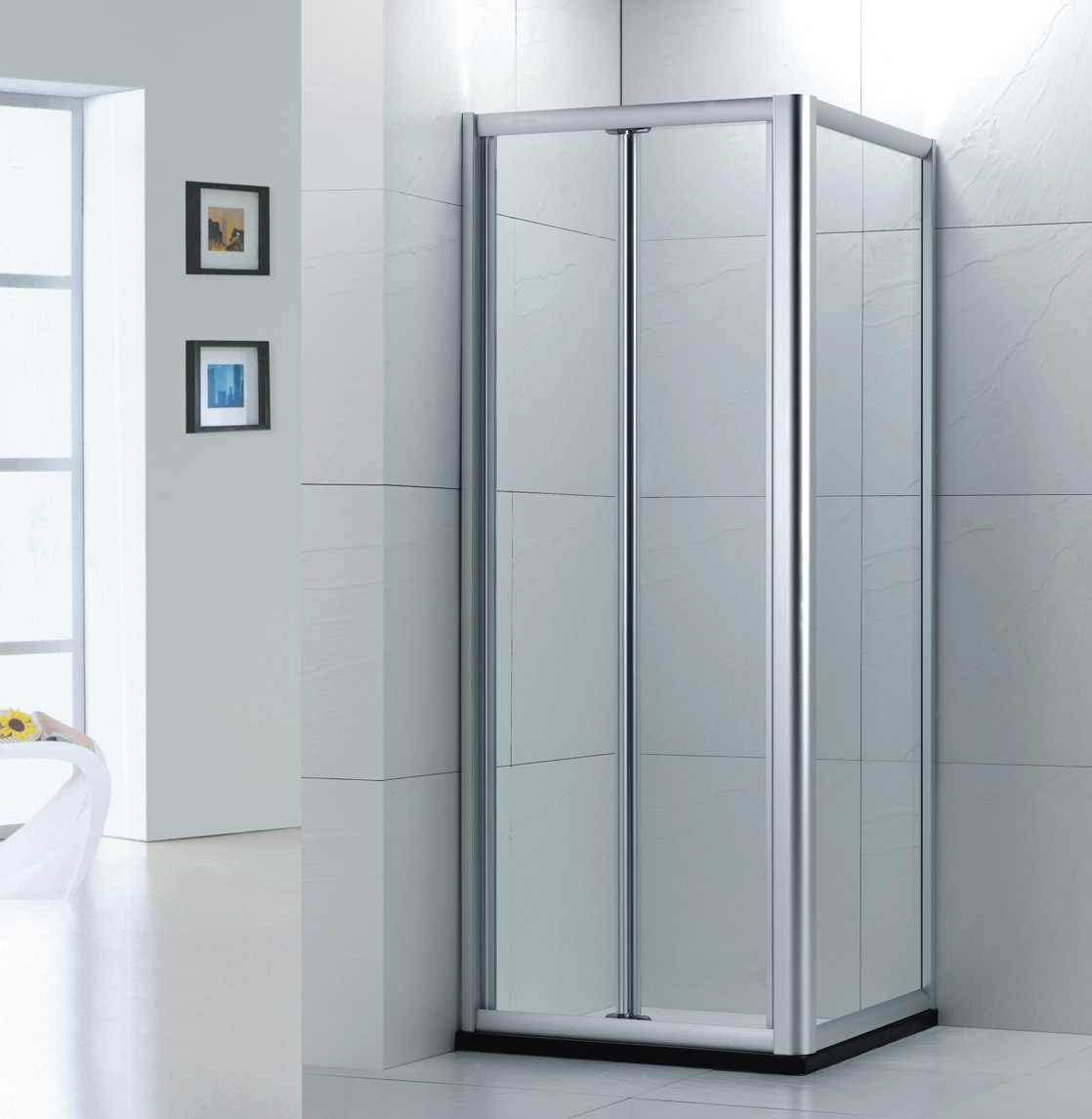 佛山浴房厂家直销砂银铝材方型加梗折叠式淋浴门LR005淋浴房