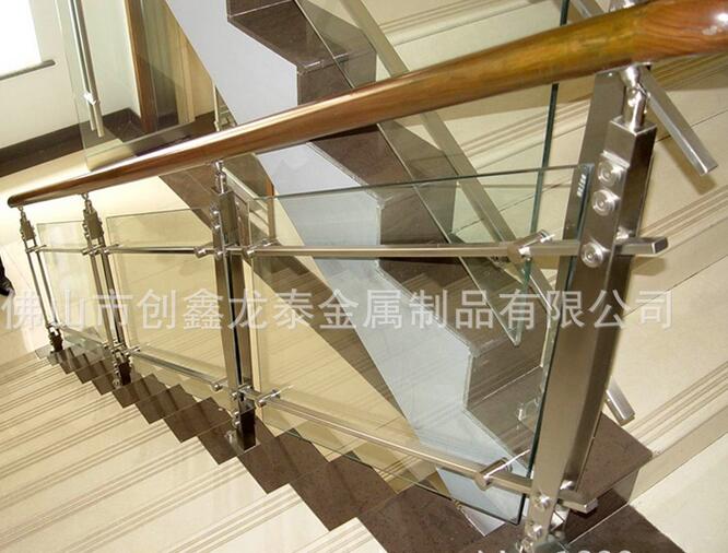 龙泰梯业供应双板双挂不锈钢立柱 夹玻璃楼梯扶手