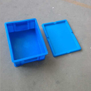 供应物豪380塑料物流周转箱加厚塑料零件盒带盖蓝色方形收纳箱