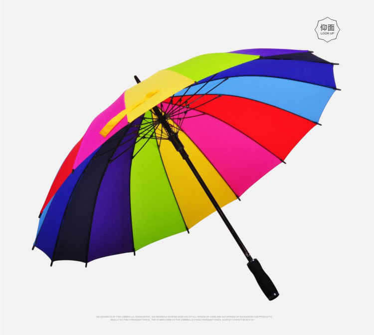 创意爆款直杆16骨彩虹伞现货 23寸彩虹伞自开长柄彩虹雨伞定制