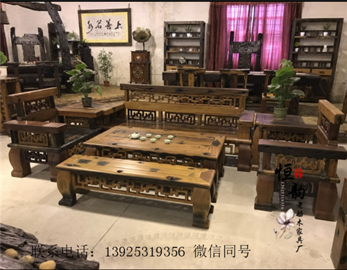 船木家具客厅大沙发，老船木龙骨裸眼沙发6件套，厂家现货热销