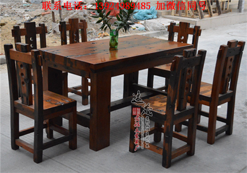 老船木餐桌实木餐厅餐台沉船木长方形现代简约6/8人餐桌椅组合