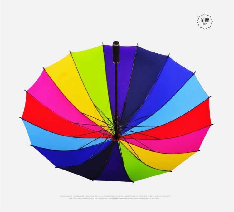 厂家直销直杆伞长柄创意彩虹伞全自动长柄彩虹雨伞定制logo
