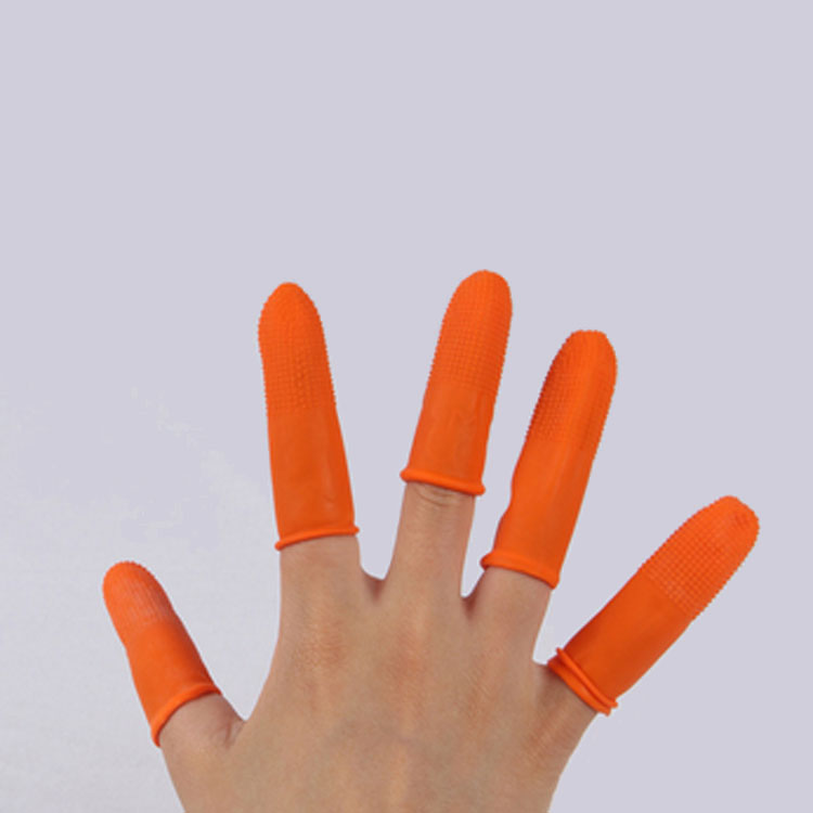 厂家直销一次性橙色手指套 防静电净化卷边天然乳胶指套批发