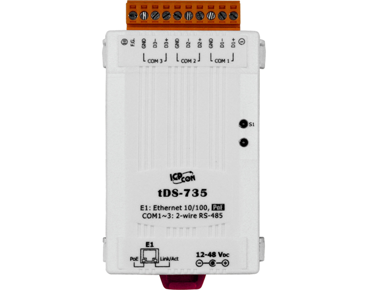 tDS-735 10/100base-TX以太网接口（8-pin RJ-45），3个RS-485