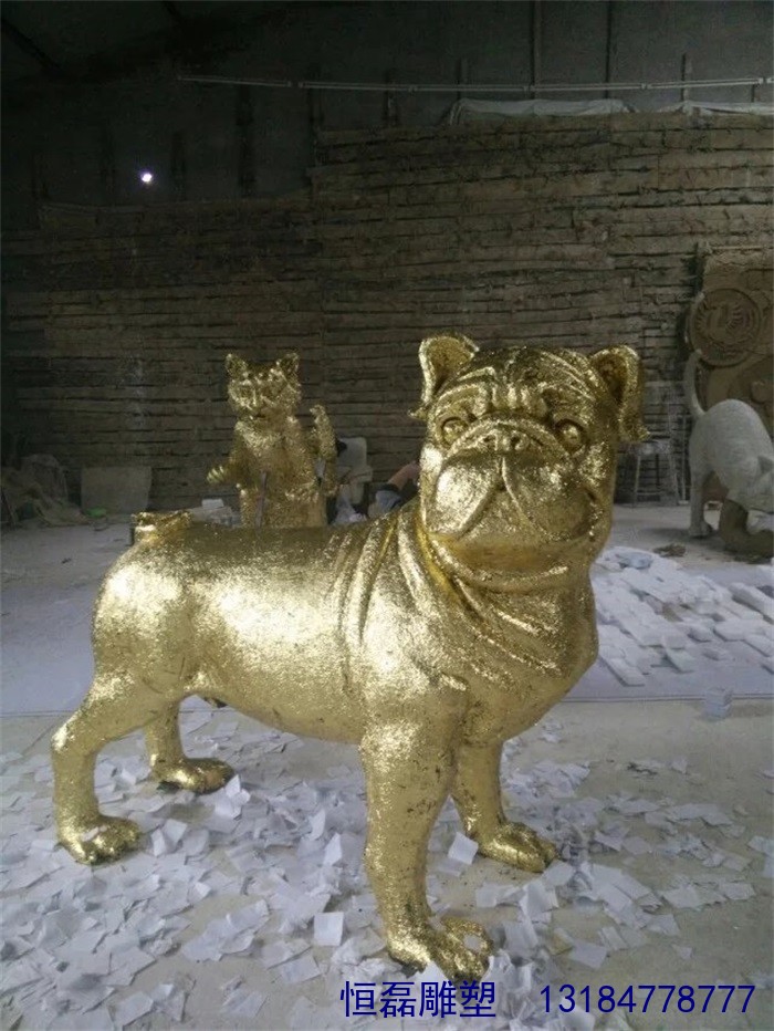 玻璃钢金色沙皮狗雕塑