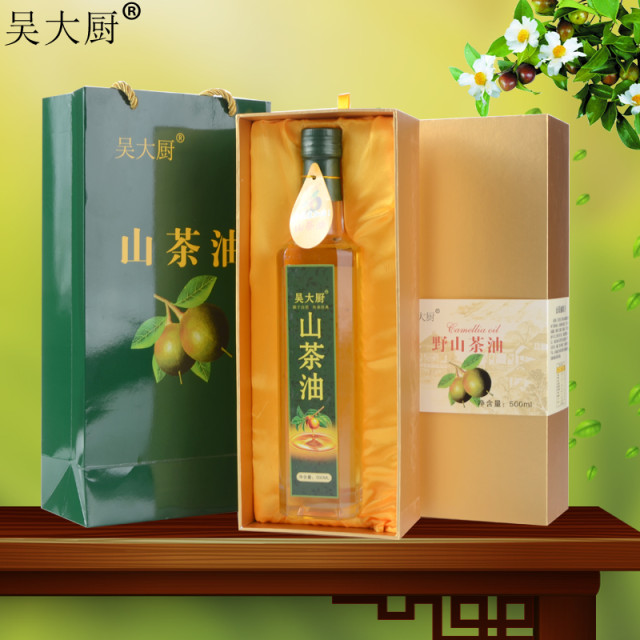吴大厨 福利礼盒装山茶油 野生茶籽油500ml食用油老年长寿油茶油